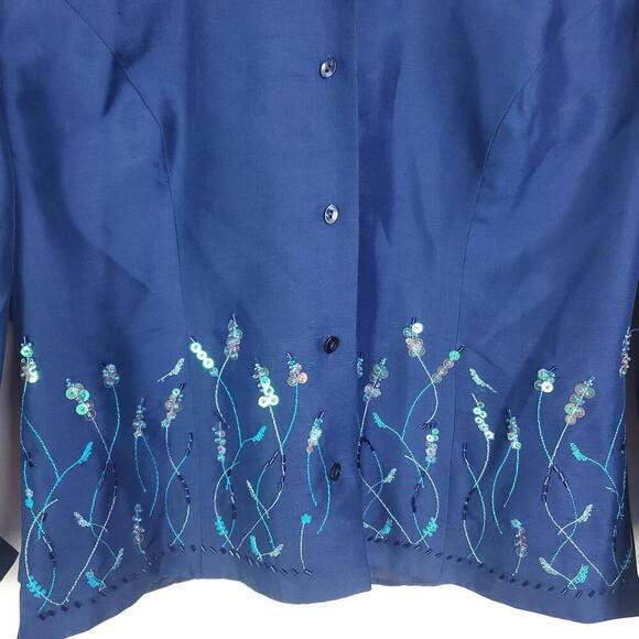 Vintage Jacket Womens M Silk Sequin Embroidered Florals Mature Formal Event ICE - Picture 4 of 9